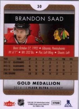 2014-15 Ultra - Gold Medallion #30 Brandon Saad Back