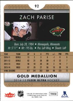 2014-15 Ultra - Gold Medallion #92 Zach Parise Back
