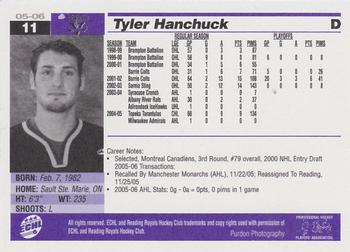 2005-06 Reading Royals (ECHL) #6 Tyler Hanchuck Back