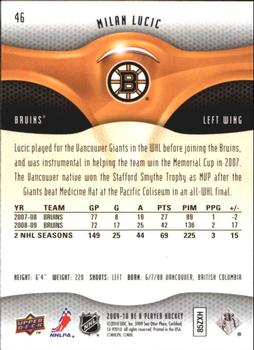 2009-10 Upper Deck Be A Player #46 Milan Lucic Back