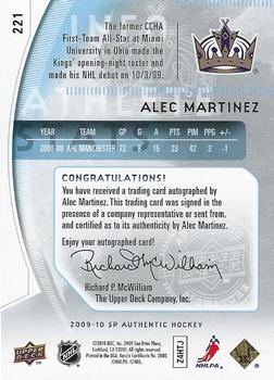 2009-10 SP Authentic #221 Alec Martinez Back