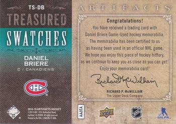 2014-15 Upper Deck Artifacts - Treasured Swatches Jerseys Patches Emerald #TS-DB Daniel Briere Back