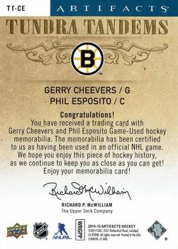 2014-15 Upper Deck Artifacts - Tundra Tandems Jerseys Blue #TT-CE Gerry Cheevers / Phil Esposito Back