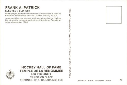 1983 Cartophilium Hockey Hall of Fame Postcards #B9 Frank Patrick Back