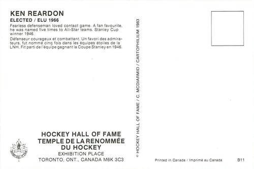 1983 Cartophilium Hockey Hall of Fame Postcards #B11 Ken Reardon Back