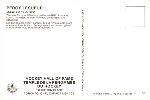 1983 Cartophilium Hockey Hall of Fame Postcards #C7 Percy Lesueur Back