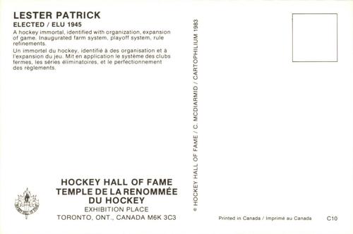 1983 Cartophilium Hockey Hall of Fame Postcards #C10 Lester Patrick Back