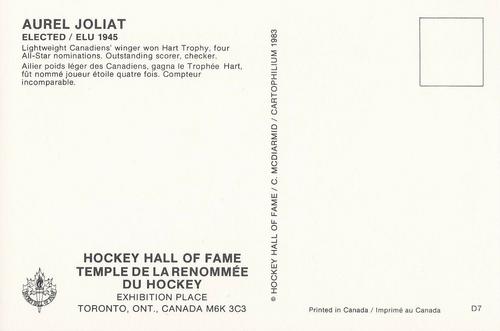 1983 Cartophilium Hockey Hall of Fame Postcards #D7 Aurel Joliat Back