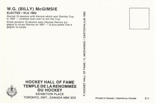 1983 Cartophilium Hockey Hall of Fame Postcards #E11 Billy McGimsie Back
