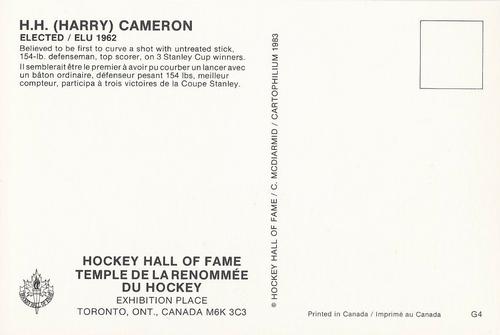 1983 Cartophilium Hockey Hall of Fame Postcards #G4 Harry Cameron Back