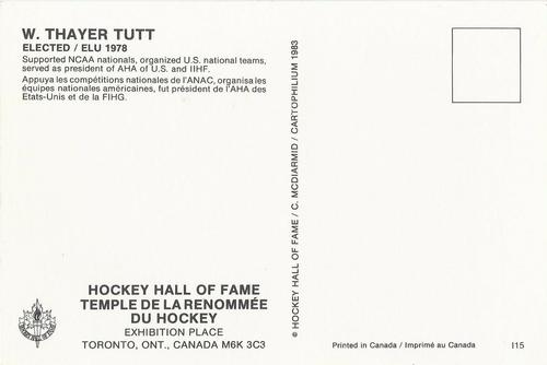 1983 Cartophilium Hockey Hall of Fame Postcards #I15 W. Thayer Tutt Back