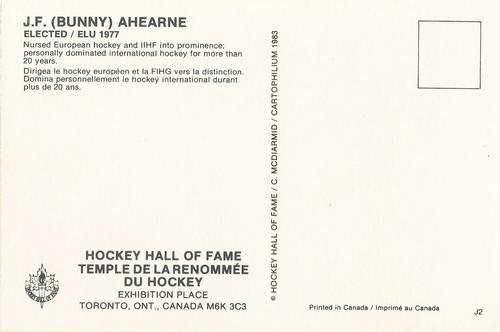 1983 Cartophilium Hockey Hall of Fame Postcards #J2 Bunny Ahearne Back