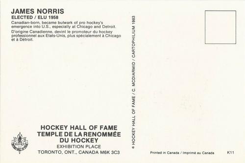 1983 Cartophilium Hockey Hall of Fame Postcards #K11 James Norris Back