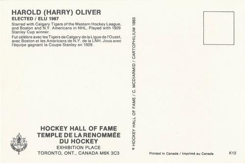 1983 Cartophilium Hockey Hall of Fame Postcards #K12 Harry Oliver Back