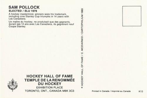 1983 Cartophilium Hockey Hall of Fame Postcards #K13 Sam Pollock Back