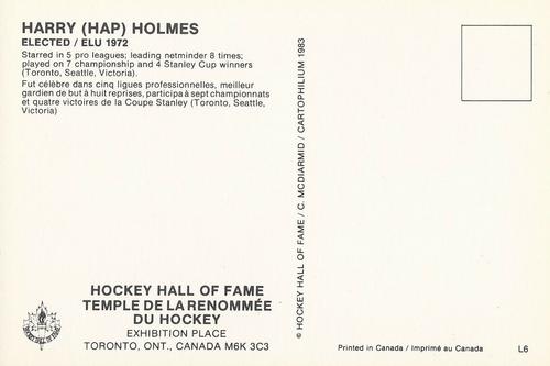 1983 Cartophilium Hockey Hall of Fame Postcards #L6 Hap Holmes Back