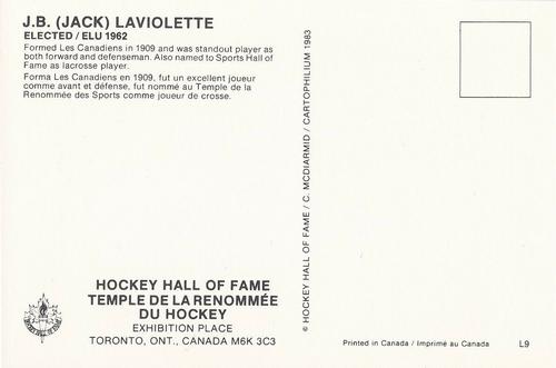 1983 Cartophilium Hockey Hall of Fame Postcards #L9 Jack Laviolette Back