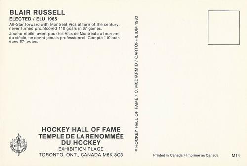 1983 Cartophilium Hockey Hall of Fame Postcards #M14 Blair Russel Back