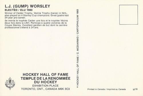 1983 Cartophilium Hockey Hall of Fame Postcards #M16 Gump Worsley Back