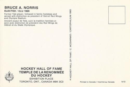 1983 Cartophilium Hockey Hall of Fame Postcards #N10 Bruce A. Norris Back