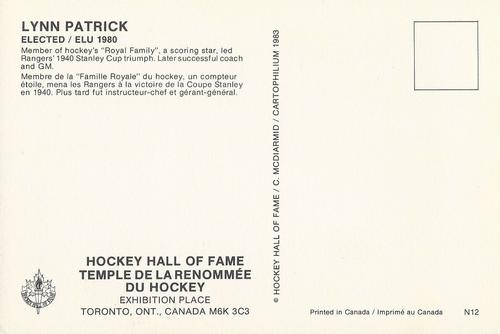 1983 Cartophilium Hockey Hall of Fame Postcards #N12 Lynn Patrick Back
