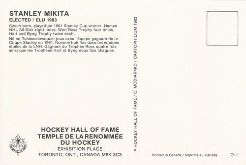 1983 Cartophilium Hockey Hall of Fame Postcards #O11 Stanley Mikita Back