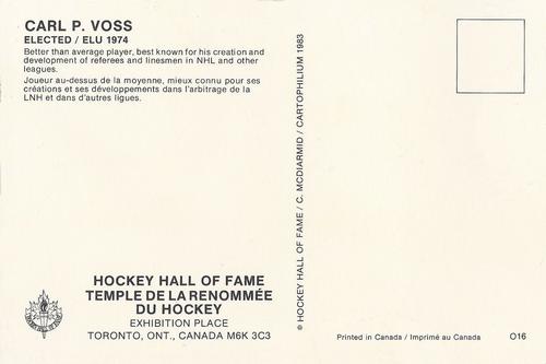 1983 Cartophilium Hockey Hall of Fame Postcards #O16 Carl Voss Back