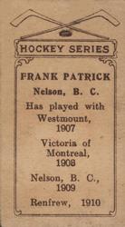 1910-11 Imperial Tobacco Hockey Series (C56) #1 Frank Patrick Back