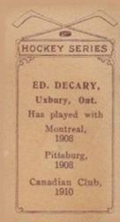 1910-11 Imperial Tobacco Hockey Series (C56) #13 Ed Decarie Back