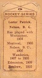 1910-11 Imperial Tobacco Hockey Series (C56) #26 Lester Patrick Back