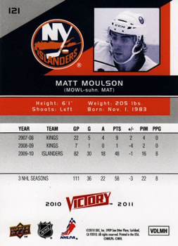 2010-11 Upper Deck Victory #121 Matt Moulson Back