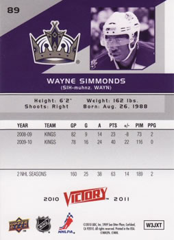 2010-11 Upper Deck Victory #89 Wayne Simmonds Back
