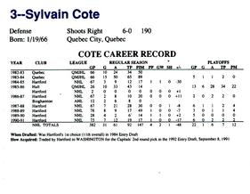 1991-92 Kodak/Giant Washington Capitals #NNO Sylvain Cote Back