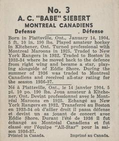 1937-38 World Wide Gum (V356) #3 Babe Siebert Back