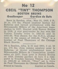 1937-38 World Wide Gum (V356) #12 Tiny Thompson Back
