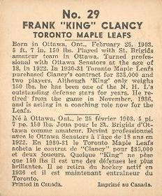 1937-38 World Wide Gum (V356) #29 King Clancy Back