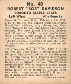 1937-38 World Wide Gum (V356) #48 Bob Davidson Back