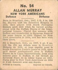 1937-38 World Wide Gum (V356) #54 Al Murray Back
