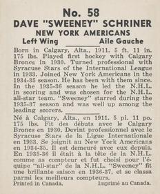1937-38 World Wide Gum (V356) #58 Sweeney Schriner Back