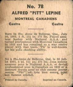1937-38 World Wide Gum (V356) #78 Pit Lepine Back