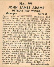 1937-38 World Wide Gum (V356) #99 Jack Adams Back