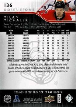 2014-15 Upper Deck - UD Exclusives #136 Milan Michalek Back