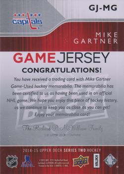 2014-15 Upper Deck - Game Jerseys #GJ-MG Mike Gartner Back