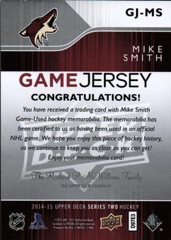 2014-15 Upper Deck - Game Jerseys #GJ-MS Mike Smith Back