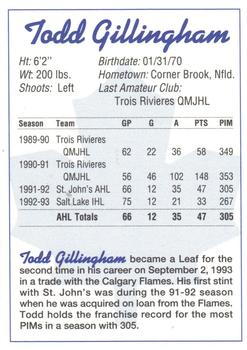 1993-94 St. John's Maple Leafs (AHL) #NNO Todd Gillingham Back