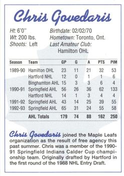 1993-94 St. John's Maple Leafs (AHL) #NNO Chris Govedaris Back