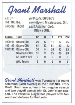 1993-94 St. John's Maple Leafs (AHL) #NNO Grant Marshall Back