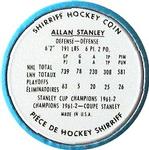 1962-63 Shirriff Coins #2 Allan Stanley Back