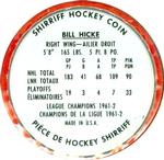 1962-63 Shirriff Coins #38 Bill Hicke Back