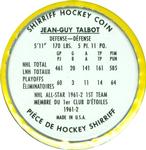 1962-63 Shirriff Coins #44 Jean-Guy Talbot Back